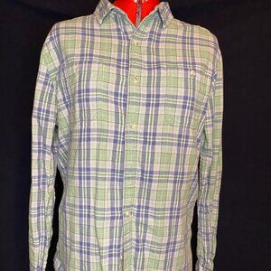 Even Tide button front plaid shirt size L